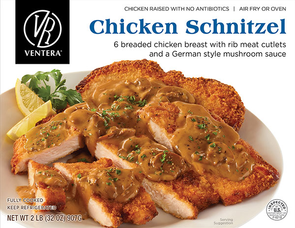 Chicken Schnitzel - 6 Breaded Chicken Breast with Rib Meat Cutlets and a German Style Mushroom Sauce
